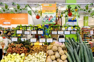 Các loại hoa quả, rau, củ của Bắc Giang được bày bán tại các siêu thị BRGMart và Minimart Haprofood/BRGMart.