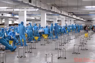 Lấy mẫu xét nghiệm cho công nhân KCN ở Bắc Giang.
