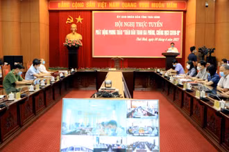 Toàn cảnh hội nghị trực tuyến phát động phong trào “Toàn dân tham gia phòng, chống dịch Covid-19” tại tỉnh Thái Bình.