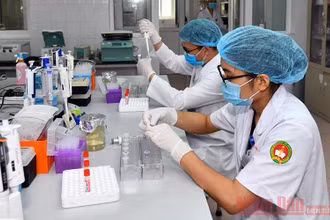 Nghiên cứu vaccine Nanocovax tại Học viện Quân y. (Ảnh: DUY LINH)