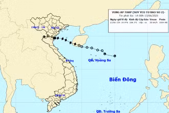 Vùng áp thấp tiếp tục suy yếu và tan dần. (Nguồn: nchmf.gov.vn)