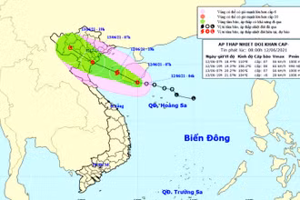 Vị trí và hướng di chuyển của áp thấp nhiệt đới. (Nguồn: nchmf.gov.vn)