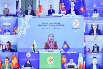 Hội nghị trực tuyến các quan chức cao cấp ASEAN+3. (Ảnh: Báo Thế giới và Việt Nam)