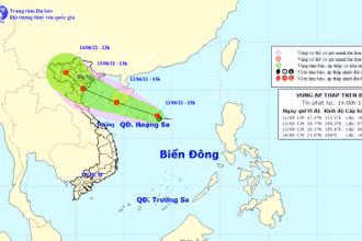 Vị trí và hướng di chuyển của vùng áp thấp. (Nguồn: nchmf.gov.vn)