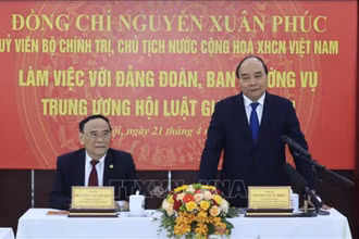 Chủ tịch nước Nguyễn Xuân Phúc tại buổi làm việc với Trung ương Hội Luật gia Việt Nam. (Ảnh: TTXVN)