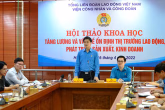 Phó Chủ tịch Tổng Liên đoàn Lao động Việt Nam Ngọ Duy Hiểu phát biểu tại Hội thảo.
