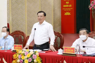 Bí thư Thành ủy Hà Nội phát biểu kết luận buổi làm việc với Huyện ủy Mỹ Đức ngày 19/4.