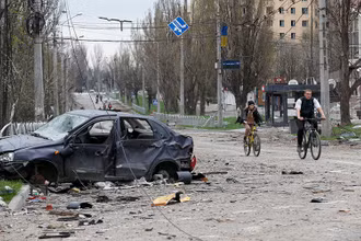 Một góc thành phố cảng Mariupol, Ukraine, ngày 18/4. (Ảnh: Reuters)