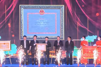 Thừa ủy quyền của Thủ tướng Chính phủ, lãnh đạo tỉnh Nghệ An trao bằng công nhận huyện Nghi Lộc đạt chuẩn nông thôn mới. 
