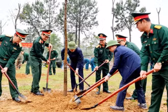 Trung tướng Vũ Hải Sản, Ủy viên Ban Chấp hành Trung ương Đảng, Ủy viên Quân ủy Trung ương, Thứ trưởng Quốc phòng và các đại biểu trồng cây tại Trung đoàn 43. 