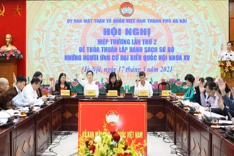Các đại biểu tiến hành biểu quyết tại hội nghị.