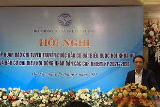 Thứ trưởng Thông tin và Truyền thông Hoàng Vĩnh Bảo phát biểu tại hội nghị. Ảnh: Trịnh Dũng.