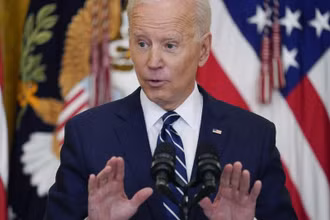 Tổng thống Mỹ Joe Biden phát biểu trong một cuộc họp báo của Nhà trắng ngày 25-3. Ảnh: AP.