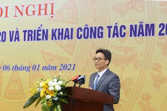 Phó Thủ tướng Vũ Đức Đam phát biểu tại Hội nghị tổng kết công tác năm 2020 và triển khai nhiệm vụ công tác năm 2021 của Bộ Khoa học và Công nghệ.