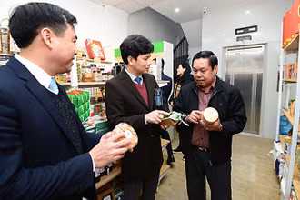 Giám đốc Trung tâm Xúc tiến thương mại và đầu tư tỉnh An Giang Lê Trung Hiếu, Giám đốc Trung tâm Hỗ trợ thanh niên khởi nghiệp Nguyễn Đức Tùng, Bí thư Tỉnh đoàn Thái Bình Nguyễn Minh Hồng tham quan "Điểm bán Xanh" đầu tiên của Thủ đô. 