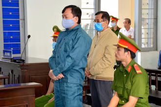 Hai bị cáo tại phiên Tòa phúc thẩm xét xử vụ án “Vi phạm các quy định về quản lý đất đai” tại TP Phan Thiết.
