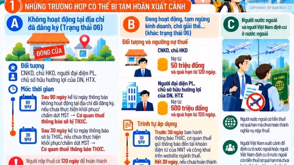 Những điều người nộp thuế cần biết về Quy trình thông báo tạm hoãn xuất cảnh. (Ảnh: Đồ hoạ AI)