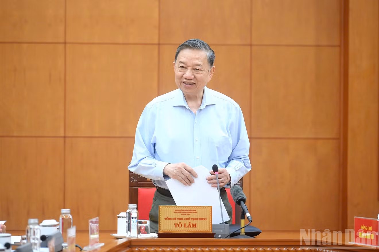 Tổng Bí thư, Chủ tịch nước Tô Lâm phát biểu tại cuộc làm việc về phát triển thể dục, thể thao trong giai đoạn mới. (Ảnh: ĐĂNG KHOA)