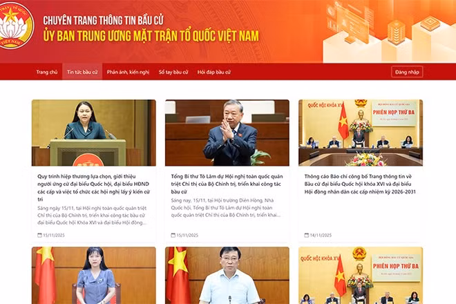 Giao diện chính của Chuyên trang Thông tin bầu cử.