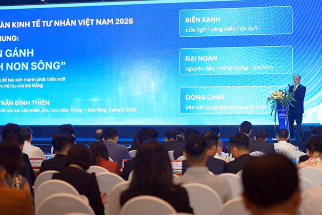 Phó Giáo sư, Tiến sĩ Trần Đình Thiên, thành viên Hội đồng tư vấn chính sách Tài chính-tiền tệ quốc gia, tham luận tại phiên làm việc. (Ảnh: Trung ương Hội Doanh nhân trẻ Việt Nam cung cấp)
