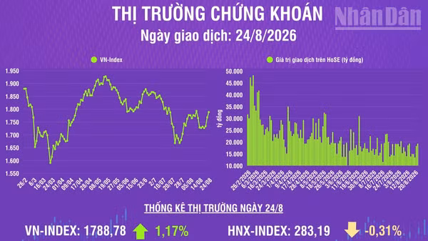 [Infographic] Chứng khoán ngày 24/8: Thị trường tiếp tục tăng điểm tích cực, thanh khoản cải thiện