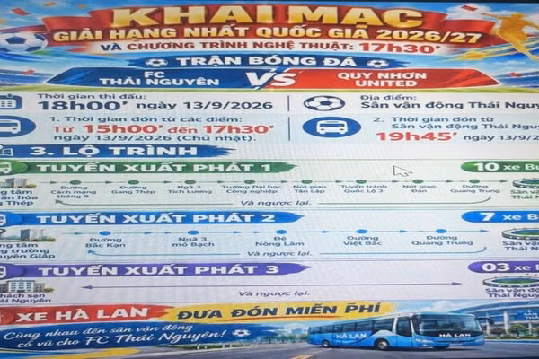 Các tuyến xe buýt đón người dân vào sân vận động Thái Nguyên.