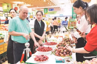 Người tiêu dùng tìm hiểu, chọn mua sản phẩm xanh mận hậu Sơn La tại một siêu thị Co.opmart ở thành phố. (Ảnh CTV)