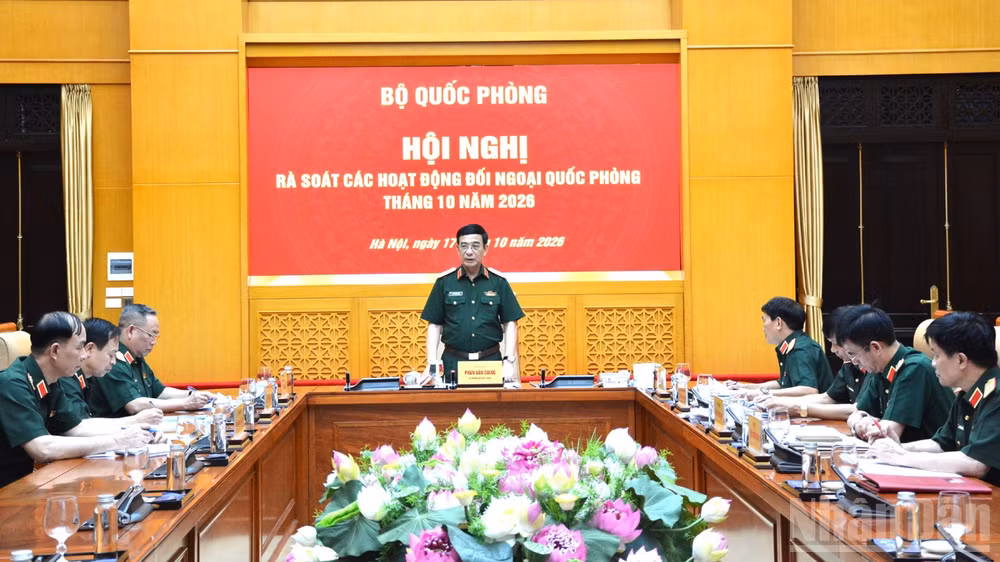 Đại tướng Phan Văn Giang chủ trì Hội nghị rà soát các hoạt động đối ngoại quốc phòng tháng 10/2026. (Ảnh: THẾ ĐẠI)