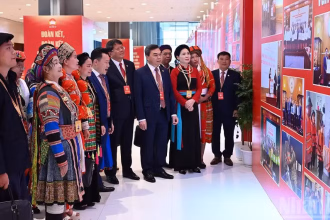 Các đại biểu tham quan trưng bày bên lề Đại hội đại biểu toàn quốc Mặt trận Tổ quốc Việt Nam lần thứ XI (Ảnh: THỦY NGUYÊN)