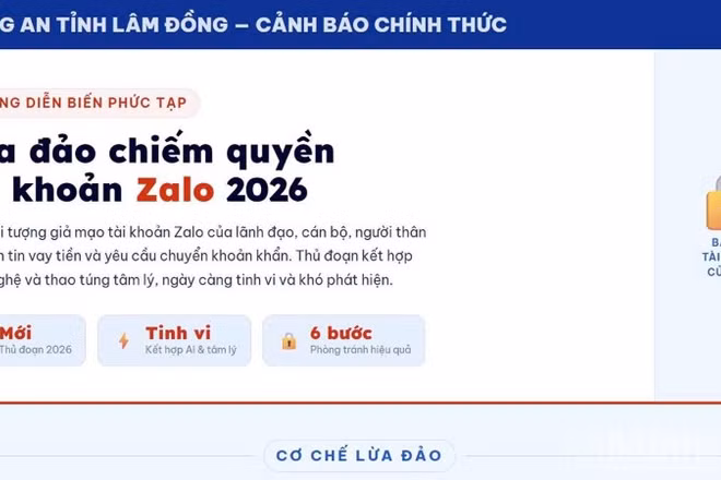 Công an tỉnh Lâm Đồng cảnh báo thủ đoạn giả mạo tài khoản Zalo của lãnh đạo để lừa đảo chiếm đoạt tài sản.