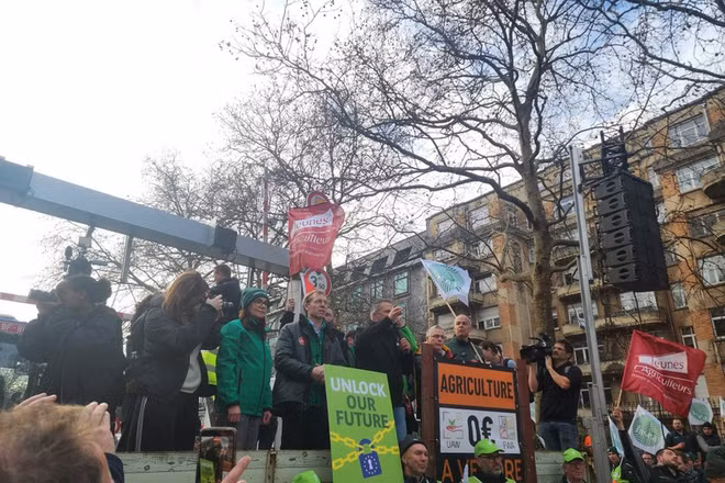 Biểu tình phản đối hiệp định với Mercosur trên đường phố Brussels (Nguồn: X) 