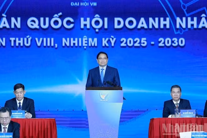 Thủ tướng Chính phủ Phạm Minh Chính dự Đại hội đại biểu toàn quốc Hội Doanh nhân trẻ Việt Nam lần thứ VIII, nhiệm kỳ 2025-2030. (Ảnh: Trần Hải)