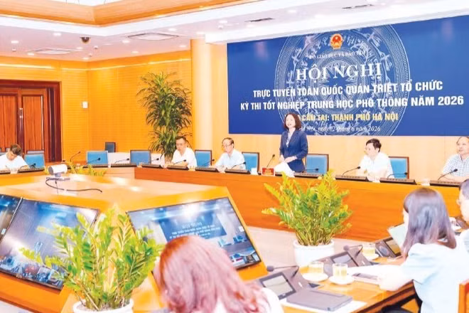 Hội nghị về công tác tổ chức Kỳ thi tốt nghiệp trung học phổ thông năm 2026. (Ảnh: PHẠM LINH)