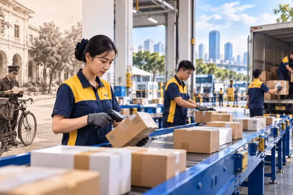 Bưu chính số sẽ giúp khơi thông lượng bưu gửi khổng lồ hàng ngày. (Ảnh minh họa có sử dụng yếu tố AI)