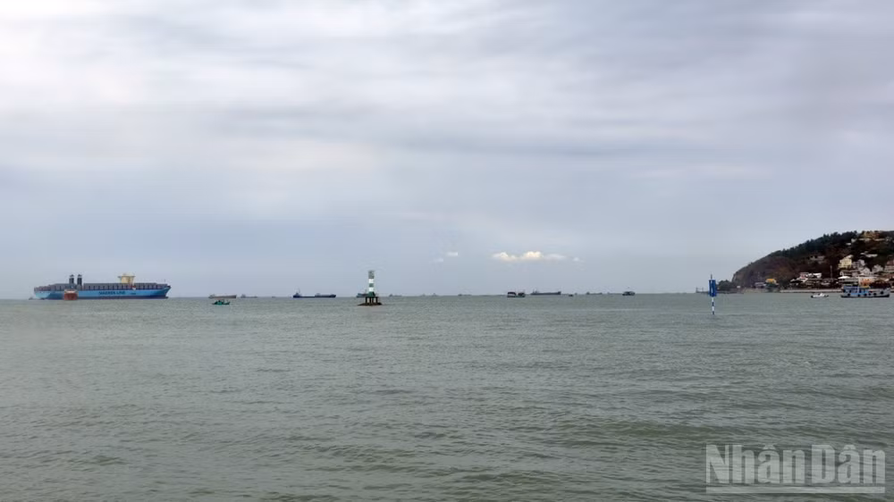 Một tàu container đang từ biển Vũng Tàu đi vào luồng Vũng Tàu-Thị Vải để đến cảng Cái Mép. (Ảnh: Lê Đình Thìn) 