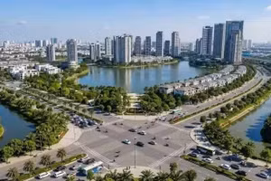 Phối cảnh khu đô thị đa mục tiêu Thư Lâm nằm trên địa bàn xã Thư Lâm, xã Đông Anh, Hà Nội sau khi hoàn thành. 