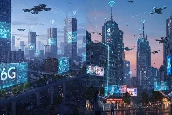 Mạng di động 6G với các kết nối trong tương lai. (Ảnh minh họa có sử dụng AI)