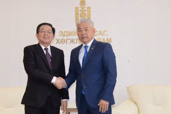 Phó Thủ tướng Chính phủ Hồ Quốc Dũng và Phó Thủ tướng Thường trực, Bộ trưởng Kinh tế và Phát triển Mông Cổ Jadamba Enkhbayar tại cuộc làm việc.