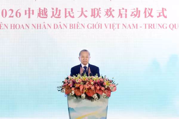 Tổng Bí thư, Chủ tịch nước Tô Lâm phát biểu tại Lễ khai mạc Liên hoan nhân dân biên giới Việt-Trung. (Ảnh: THỐNG NHẤT/TTXVN)