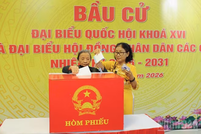 Cử tri phường Hải Châu bỏ phiếu bầu cử.
