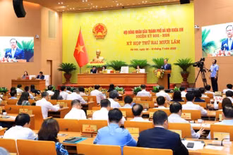 Quang cảnh phiên chất vấn trong khuôn khổ Kỳ họp thứ 25 của Hội đồng đồng nhân dân thành phố Hà Nội.