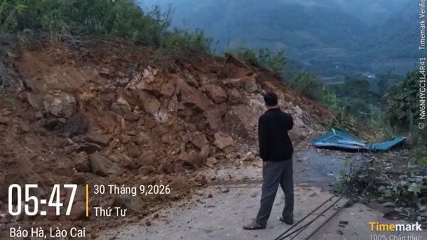 Điểm sạt lở tại xã Bảo Hà (Lào Cai).