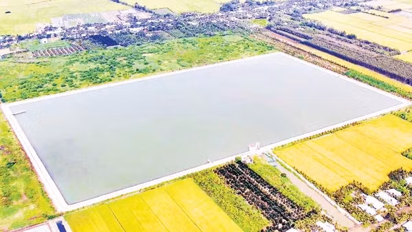 Hồ nước ngọt Hậu Giang nhìn từ trên cao.