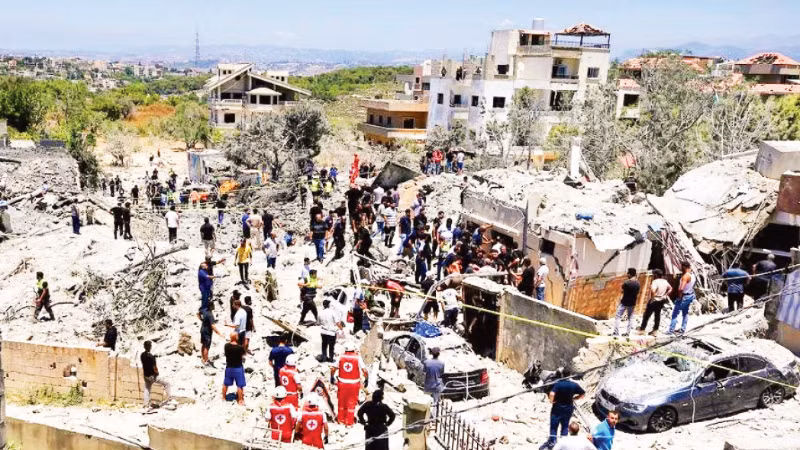 Một địa điểm ở miền nam Liban bị phá hủy trong đợt không kích của Israel. (Ảnh: TÂN HOA XÃ)