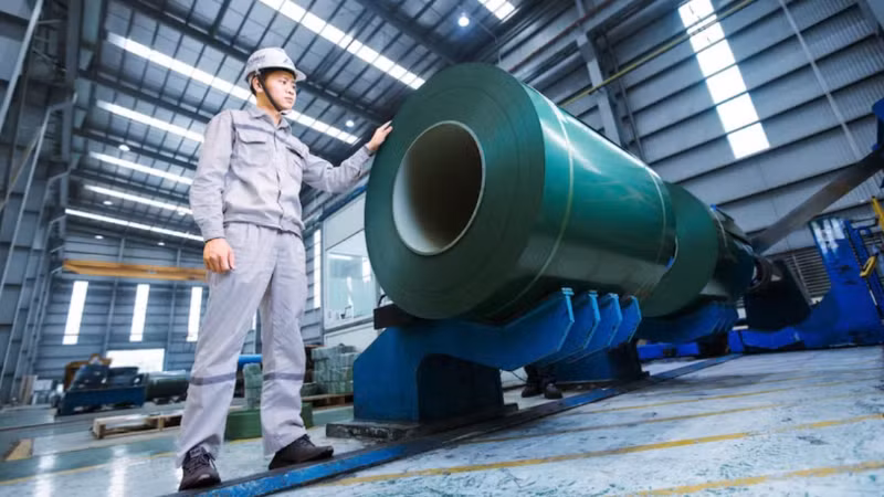 Dây chuyền sản xuất tôn màu tại nhà máy của Tập đoàn Hòa Phát. (Ảnh: NGUYỄN NGHI)