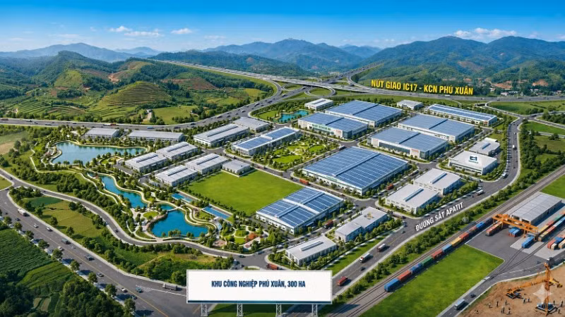 Phối cảnh Khu công nghiệp Phú Xuân với quy mô 300ha. 