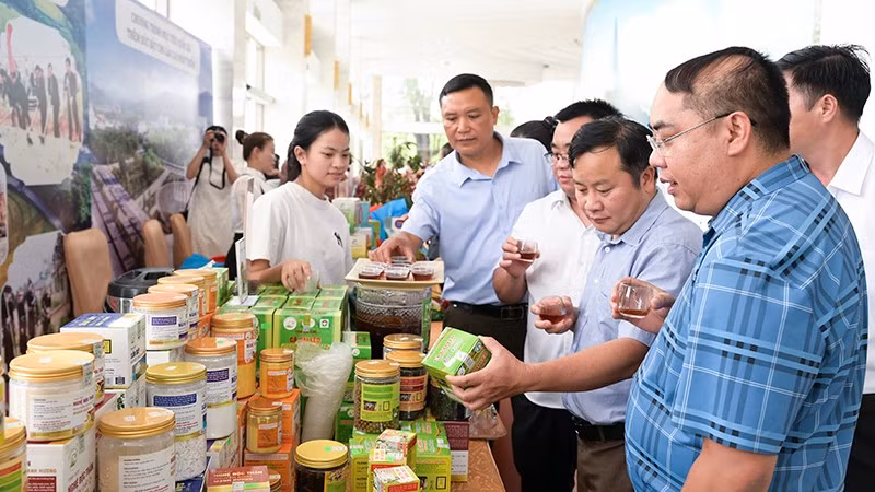Các đại biểu tham quan gian hàng nông sản địa phương.