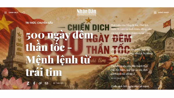 Giao diện của Tri thức chuyên sâu “Chiến dịch 500 ngày đêm thần tốc - Mệnh lệnh từ trái tim” trên Báo Nhân Dân.