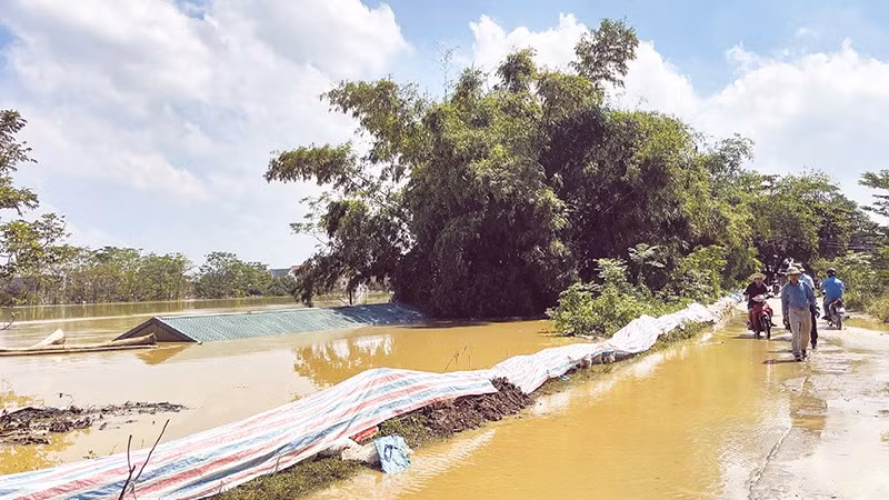 Lũ sông Cầu tràn đê tại khu vực xã Đa Phúc.