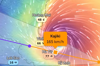 Đường đi của bão số 5 lúc 14 giờ 30 phút. (Ảnh: Zoom Earth)